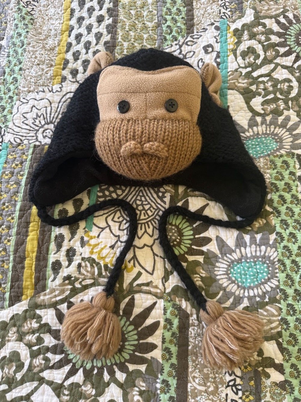 Plush Monkey Earflap Hat - Black & Brown